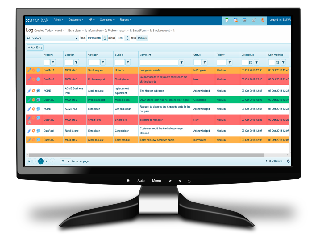 Cleaning log books and customer reporting